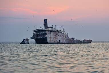 Shipwreck off abandoned coast