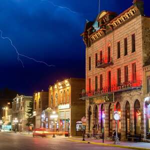 lightning striking the street of the bullock hotel 